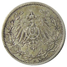 Монета 1/2 марки 1913 года A Германия (реверс)