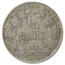 Монета 1/2 марки 1914 года J Германия (аверс)