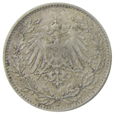 Монета 1/2 марки 1914 года J Германия (реверс)