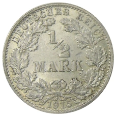 Монета 1/2 марки 1915 года G Германия (аверс)