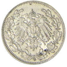 Монета 1/2 марки 1915 года G Германия (реверс)