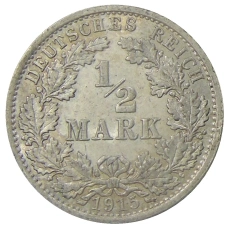 Монета 1/2 марки 1915 года A Германия (аверс)