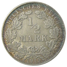 Монета 1/2 марки 1915 года J Германия (аверс)