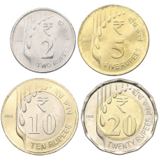 Набор из 4 монет 2019-2021 года Индия (аверс)