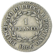 Монета 1 франк 1806 года Итальянские государcтва — Лука и Пьомбиньо (реверс)
