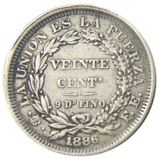 Монета 20 сентаво 1886 года Боливия (аверс)