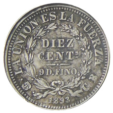 Монета 10 сентаво 1893 года Боливия (аверс)