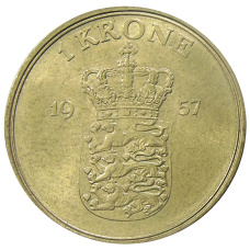 Монета 1 крона 1957 года Дания (аверс)