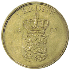 Монета 1 крона 1957 года Дания (аверс)