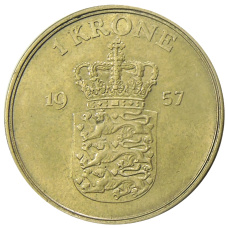 Монета 1 крона 1957 года Дания (аверс)