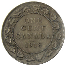 Монета 1 цент 1918 года Канада (аверс)