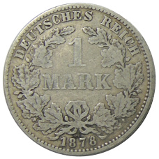 Монета 1 марка 1878 года J Германия (аверс)