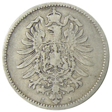 Монета 1 марка 1878 года J Германия (реверс)