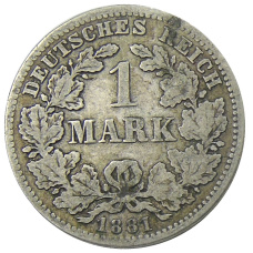 Монета 1 марка 1881 года D Германия (аверс)