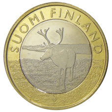 Монета 5 евро 2015 года Финляндия Исторические регионы Финляндии. Животные — Лапландия (аверс)