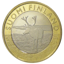 Монета 5 евро 2015 года Финляндия Исторические регионы Финляндии. Животные — Лапландия (аверс)
