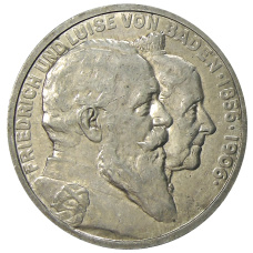 Монета 5 марок 1906 года Германия (Баден) — 50 лет свадьбе Фридриха I и Луизы Прусской (аверс)