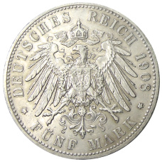 Монета 5 марок 1908 года D Германия (Саксен-Мейнинген) (реверс)