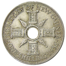 Монета 1 шиллинг 1938 года Британская Новая Гвинея (аверс)