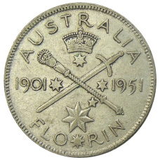 Монета 1 флорин (2 шиллинга) 1951 года Австралия — 50 лет Федерации (аверс)
