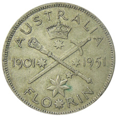 Монета 1 флорин (2 шиллинга) 1951 года Австралия — 50 лет Федерации (аверс)