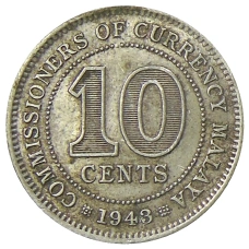 Монета 10 центов 1943 года Малайя (аверс)
