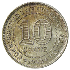 Монета 10 центов 1943 года Малайя (аверс)