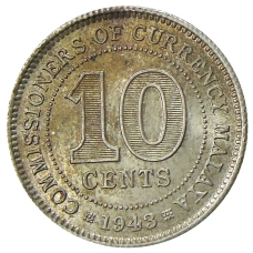 Монета 10 центов 1943 года Малайя (аверс)