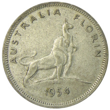 Монета 1 флорин (2 шиллинга) 1954 года Австралия — Королевский визит Елизаветы II (аверс)