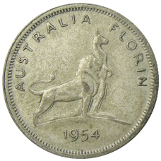 Монета 1 флорин (2 шиллинга) 1954 года Австралия — Королевский визит Елизаветы II (аверс)
