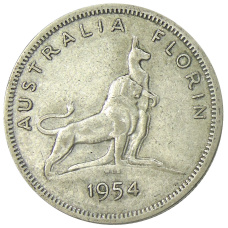 Монета 1 флорин (2 шиллинга) 1954 года Австралия — Королевский визит Елизаветы II (аверс)