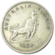 Монета 1 флорин (2 шиллинга) 1954 года Австралия — Королевский визит Елизаветы II (аверс)