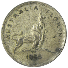 Монета 1 флорин (2 шиллинга) 1954 года Австралия — Королевский визит Елизаветы II (аверс)