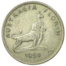 Монета 1 флорин (2 шиллинга) 1954 года Австралия — Королевский визит Елизаветы II (аверс)