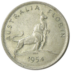 Монета 1 флорин (2 шиллинга) 1954 года Австралия — Королевский визит Елизаветы II (аверс)