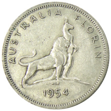 Монета 1 флорин (2 шиллинга) 1954 года Австралия — Королевский визит Елизаветы II (аверс)