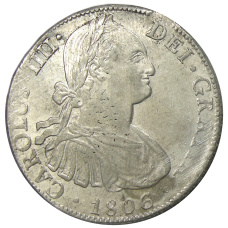 Монета 8 реалов 1806 года Испанская Мексика (аверс)