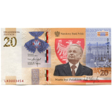 Банкнота 20 злотых 2021 года Польша — Лех Качинский (В буклете)