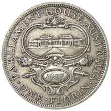 Монета 1 флорин 1927 года Австралия «Открытие здания парламента в Канберре» (аверс)