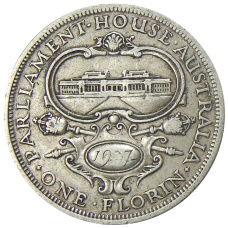 Монета 1 флорин 1927 года Австралия «Открытие здания парламента в Канберре» (аверс)