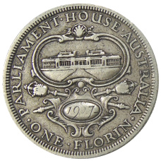 Монета 1 флорин 1927 года Австралия «Открытие здания парламента в Канберре» (аверс)