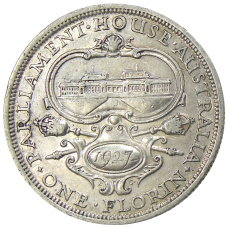 Монета 1 флорин 1927 года Австралия «Открытие здания парламента в Канберре» (аверс)