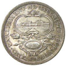 Монета 1 флорин 1927 года Австралия «Открытие здания парламента в Канберре» (аверс)