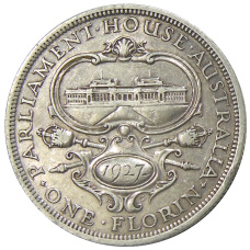 Монета 1 флорин 1927 года Австралия «Открытие здания парламента в Канберре» (аверс)