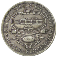 Монета 1 флорин 1927 года Австралия «Открытие здания парламента в Канберре» (аверс)