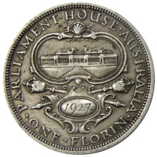 Монета 1 флорин 1927 года Австралия «Открытие здания парламента в Канберре» (аверс)