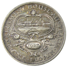 Монета 1 флорин 1927 года Австралия «Открытие здания парламента в Канберре» (аверс)