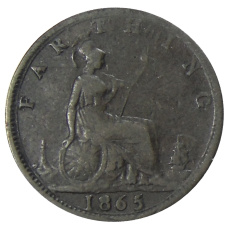 Монета 1 фартинг 1865 года Великобритания (аверс)