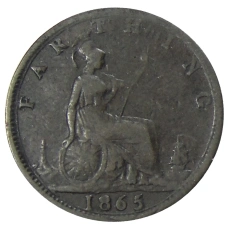 Монета 1 фартинг 1865 года Великобритания (аверс)
