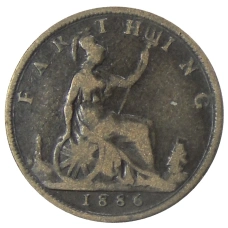 Монета 1 фартинг 1886 года Великобритания (аверс)